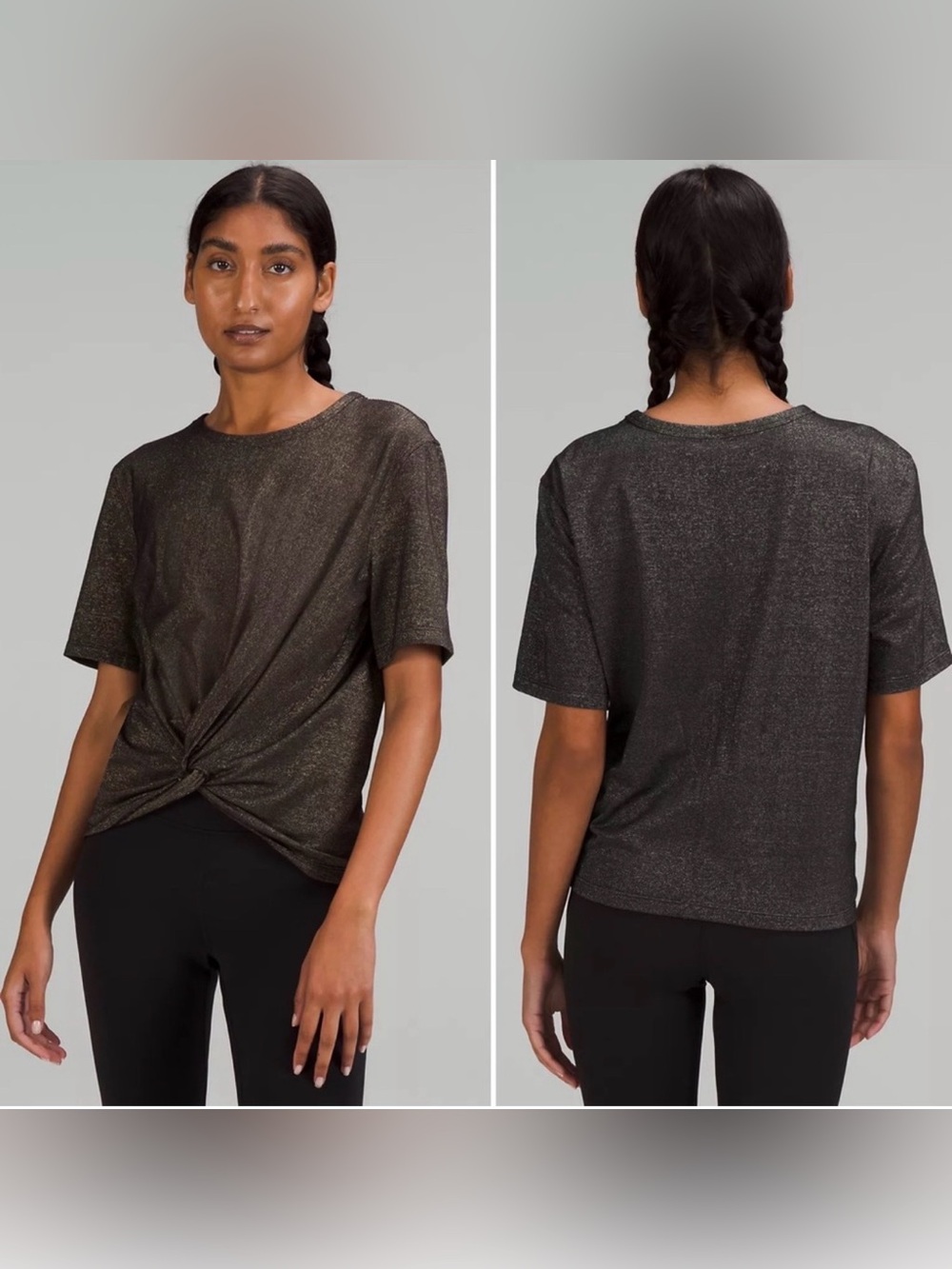 NWT Lululemon Short Sleeve Crescent T-Shirt *Spark Black Metallic Sparkle Size 1
